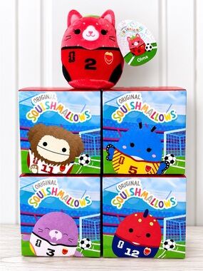 Squishmallows Soccer Squad Mystery Plush Lot 4 Sealed Boxes + Olma Cat NWT